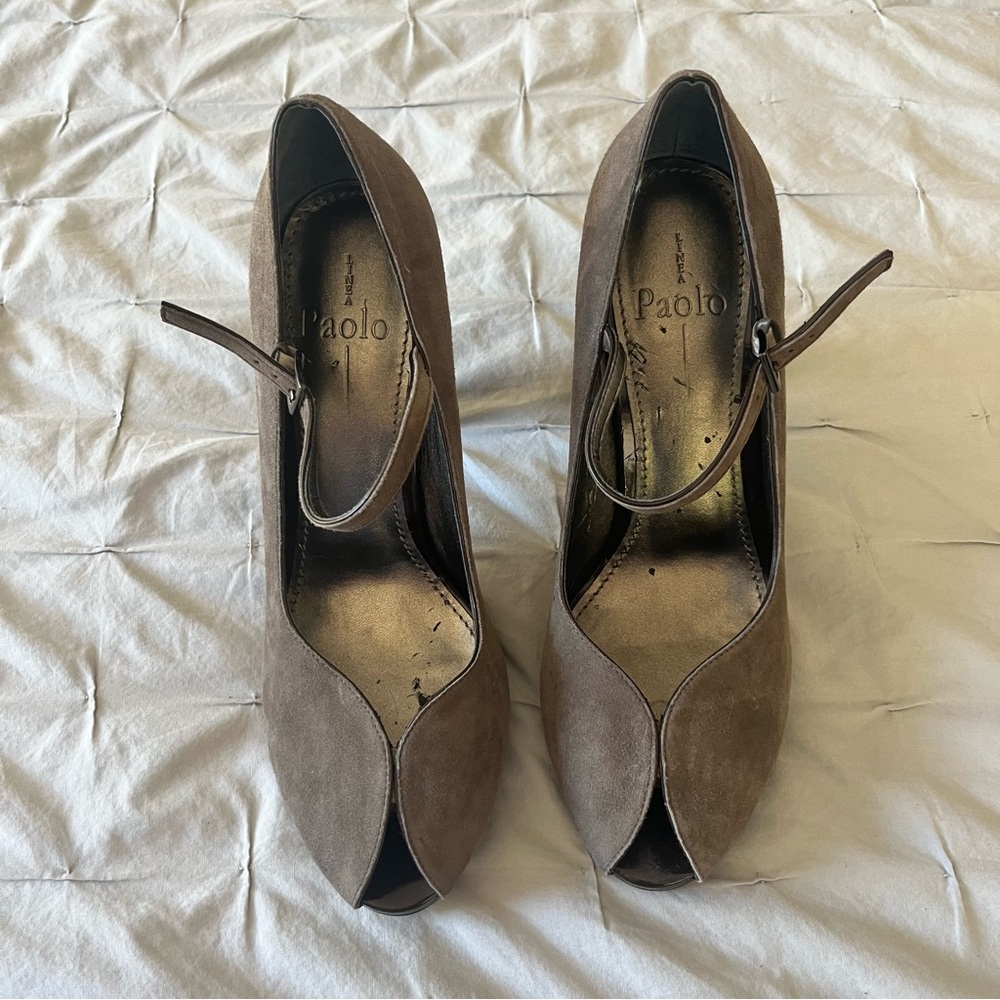 Paolo Women's Elegant Dark Taupe Mary Jane Peep Toe Heels